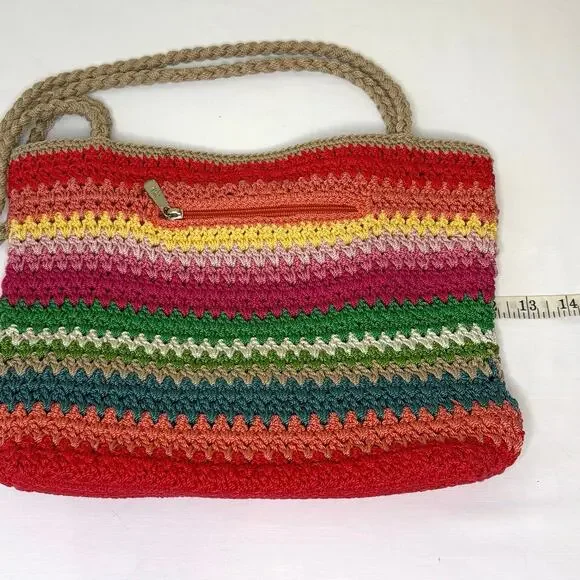 The Sak Crochet Shoulder Bag Handbag Purse Multi Color Rainbow - Picture 9 of 11